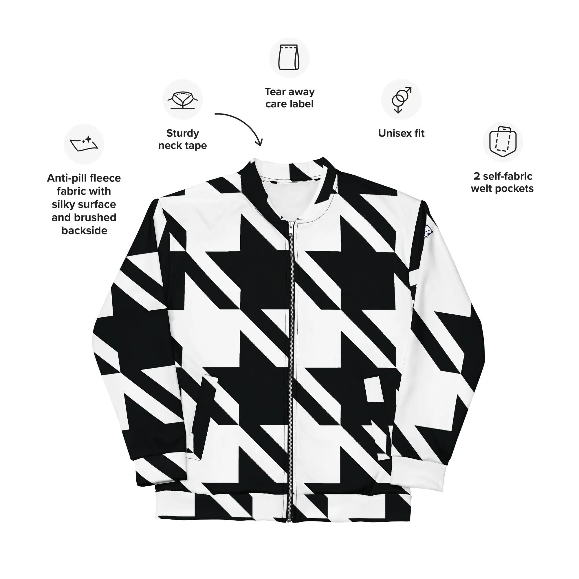 Urban Elegance: Men's Houndstooth Bomber Jacket