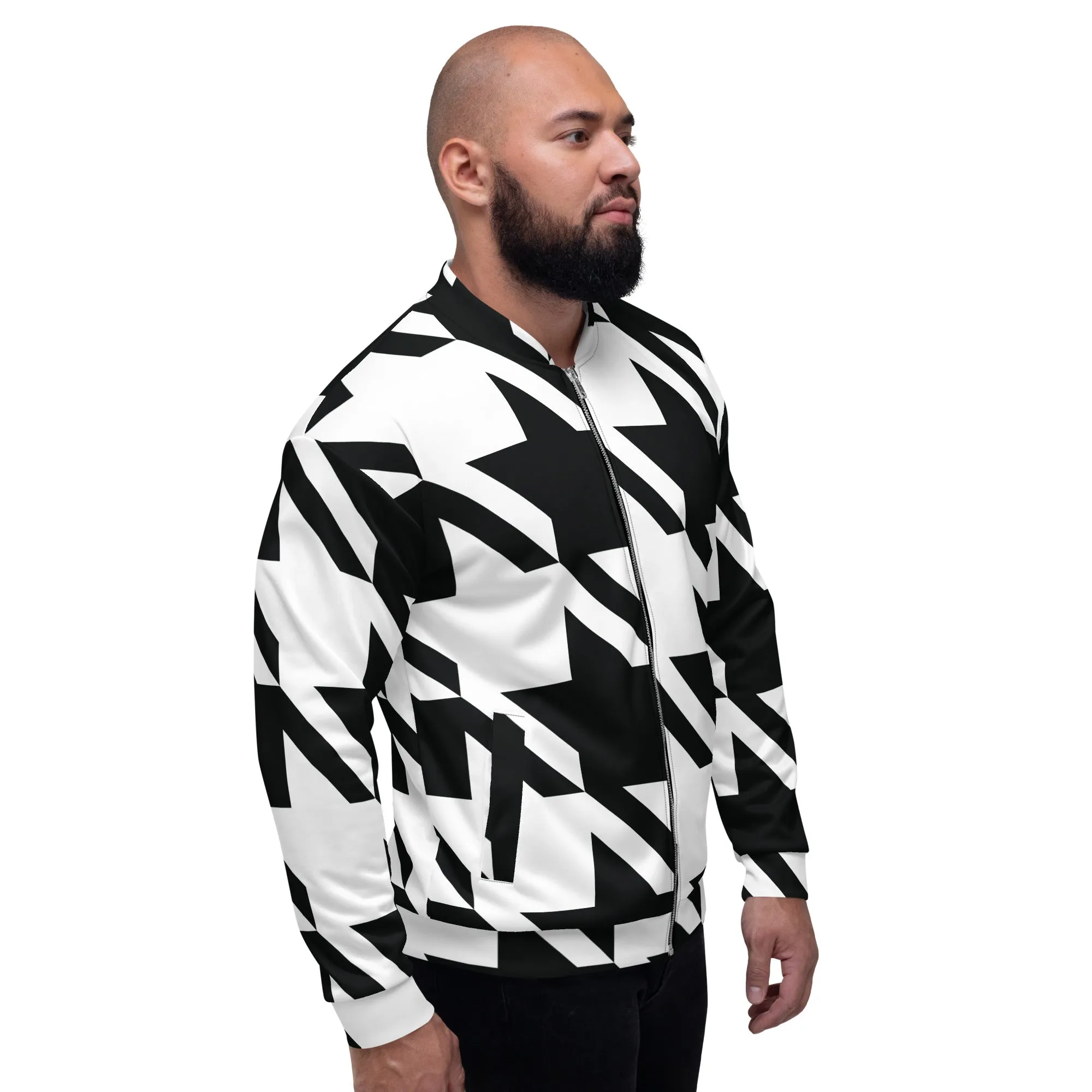 Urban Elegance: Men's Houndstooth Bomber Jacket