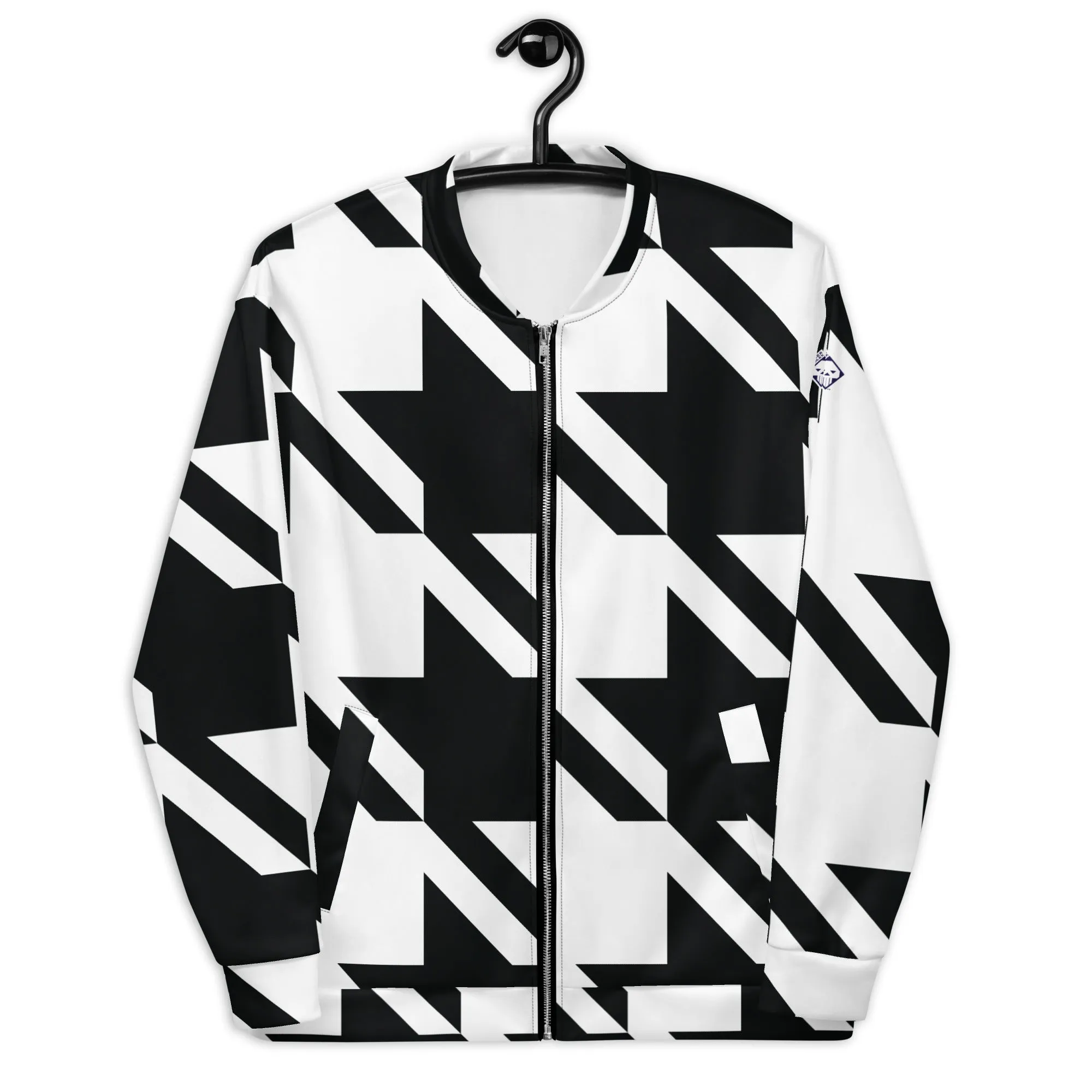 Urban Elegance: Men's Houndstooth Bomber Jacket