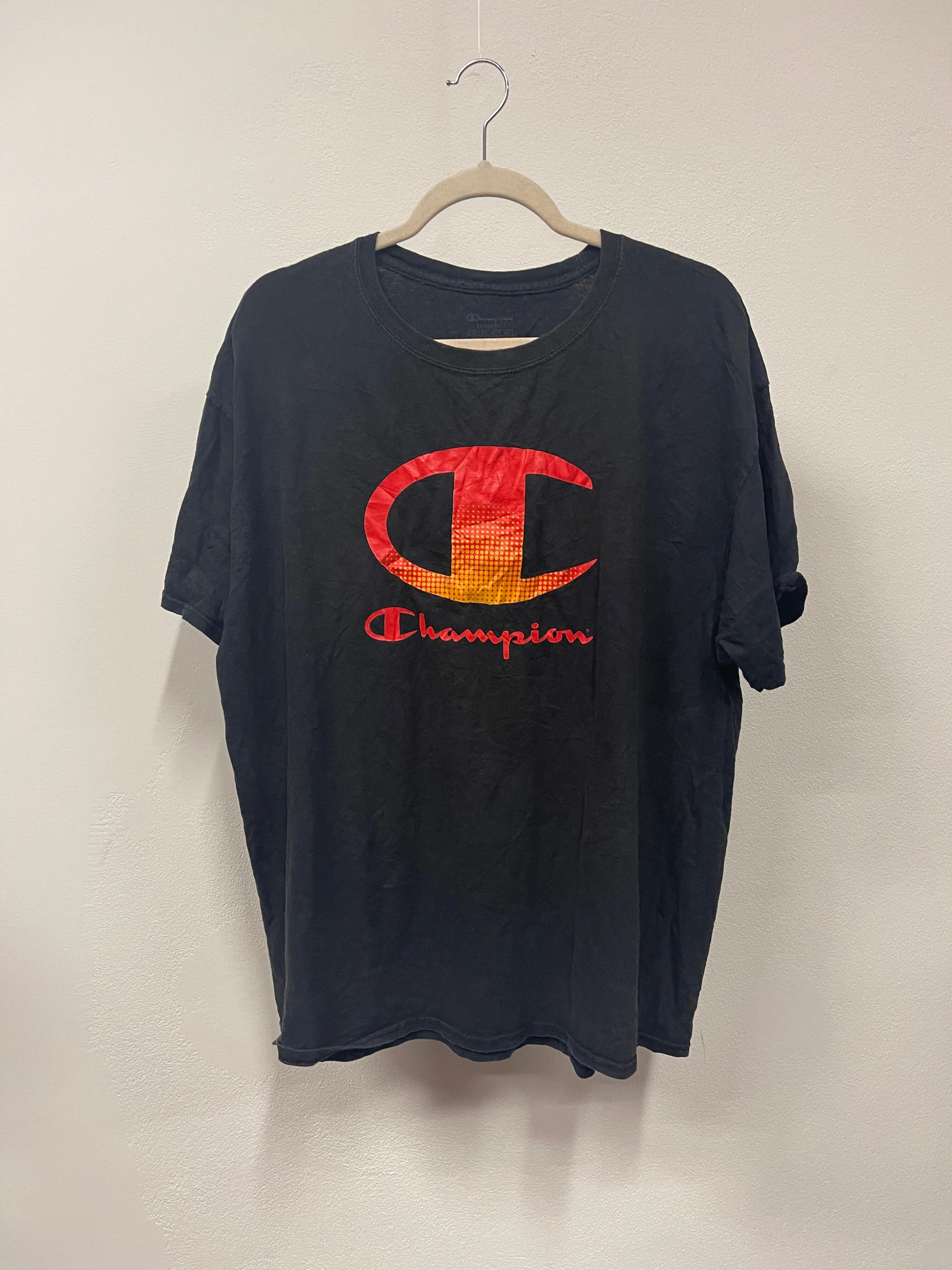 Vintage Champion 2 tone Logo Black T-shirt X large