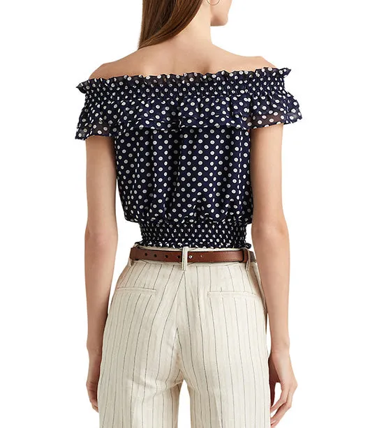 Women's Polka-Dot Off-the-Shoulder Blouse Navy/Cream