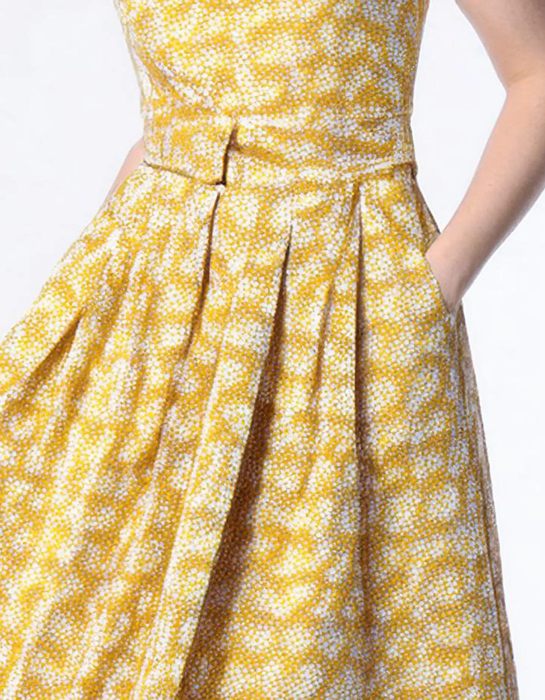 Yellow Sleeveless Lace A-Line Dress